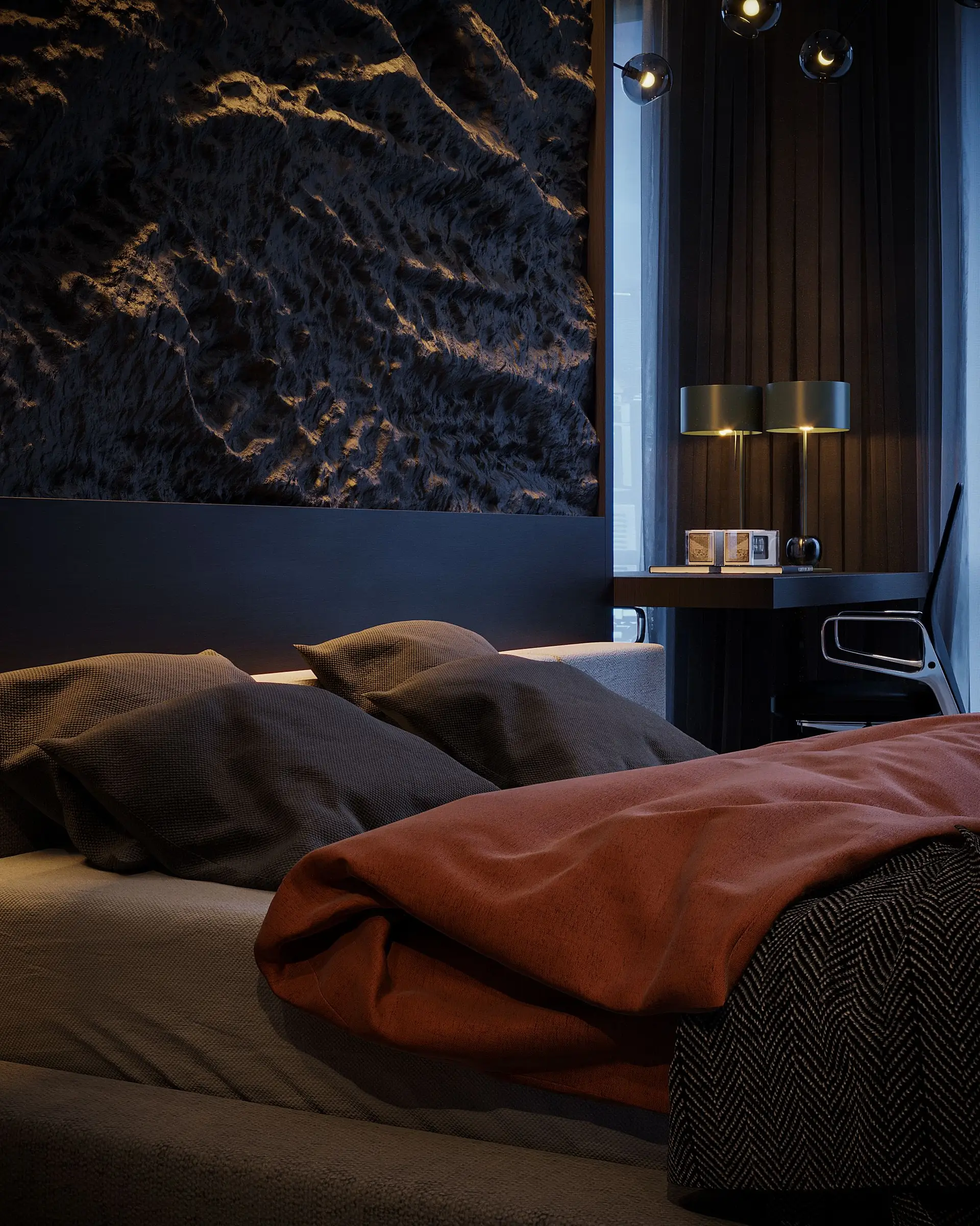 Luksuriøst hotellrom med elegant interiør